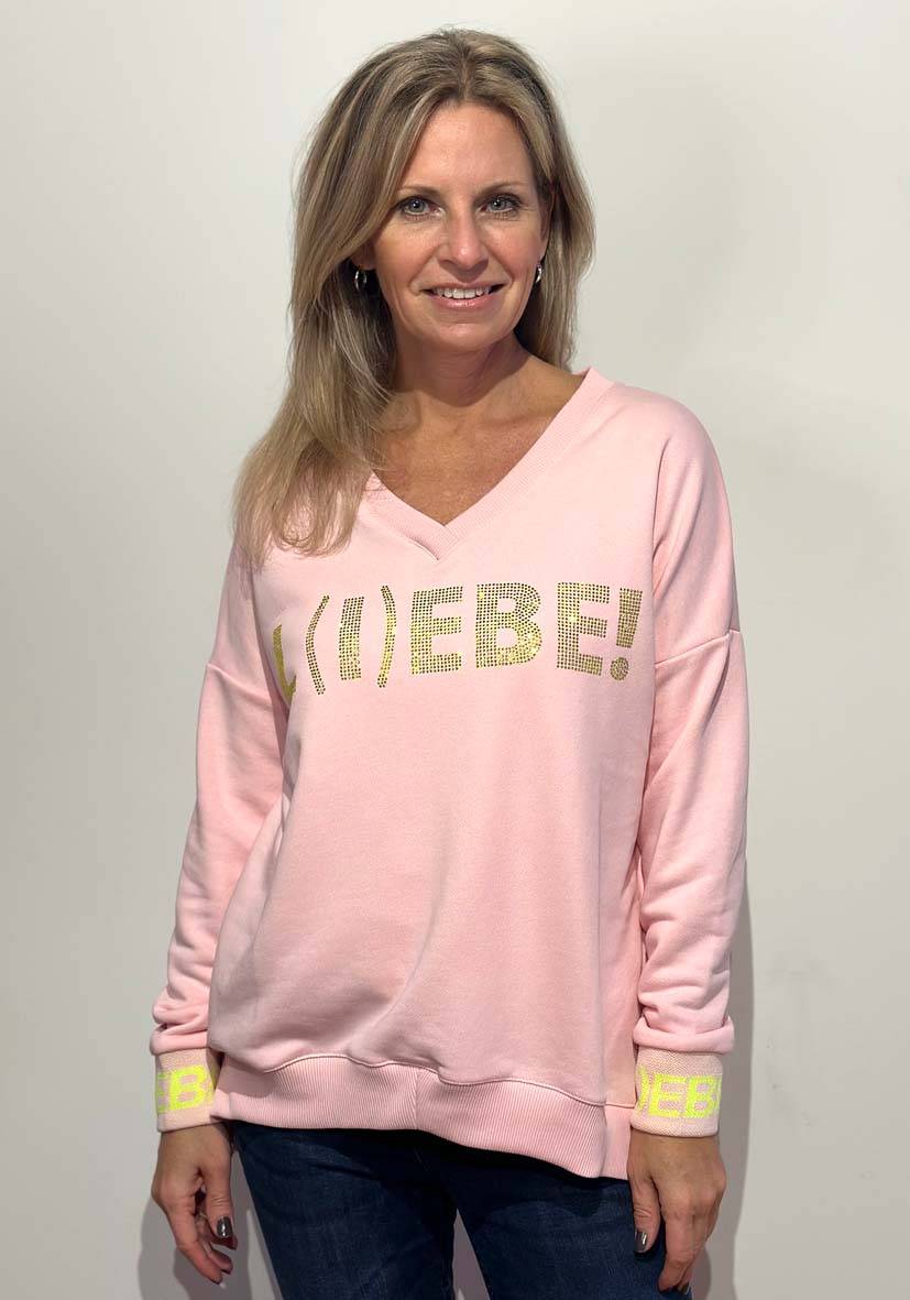 Miss Goodlife V-Neck L(i)ebe Strass – rose/neonyellow Kauf eins, bekomm eins gratis