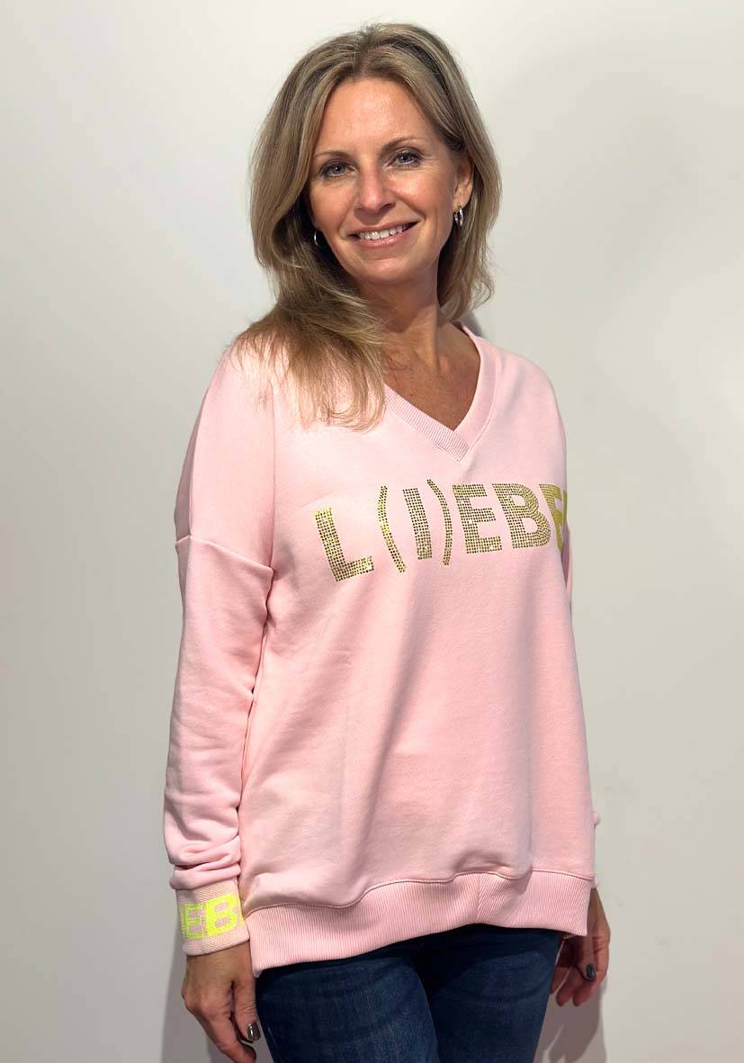Miss Goodlife V-Neck L(i)ebe Strass – rose/neonyellow Kauf eins, bekomm eins gratis