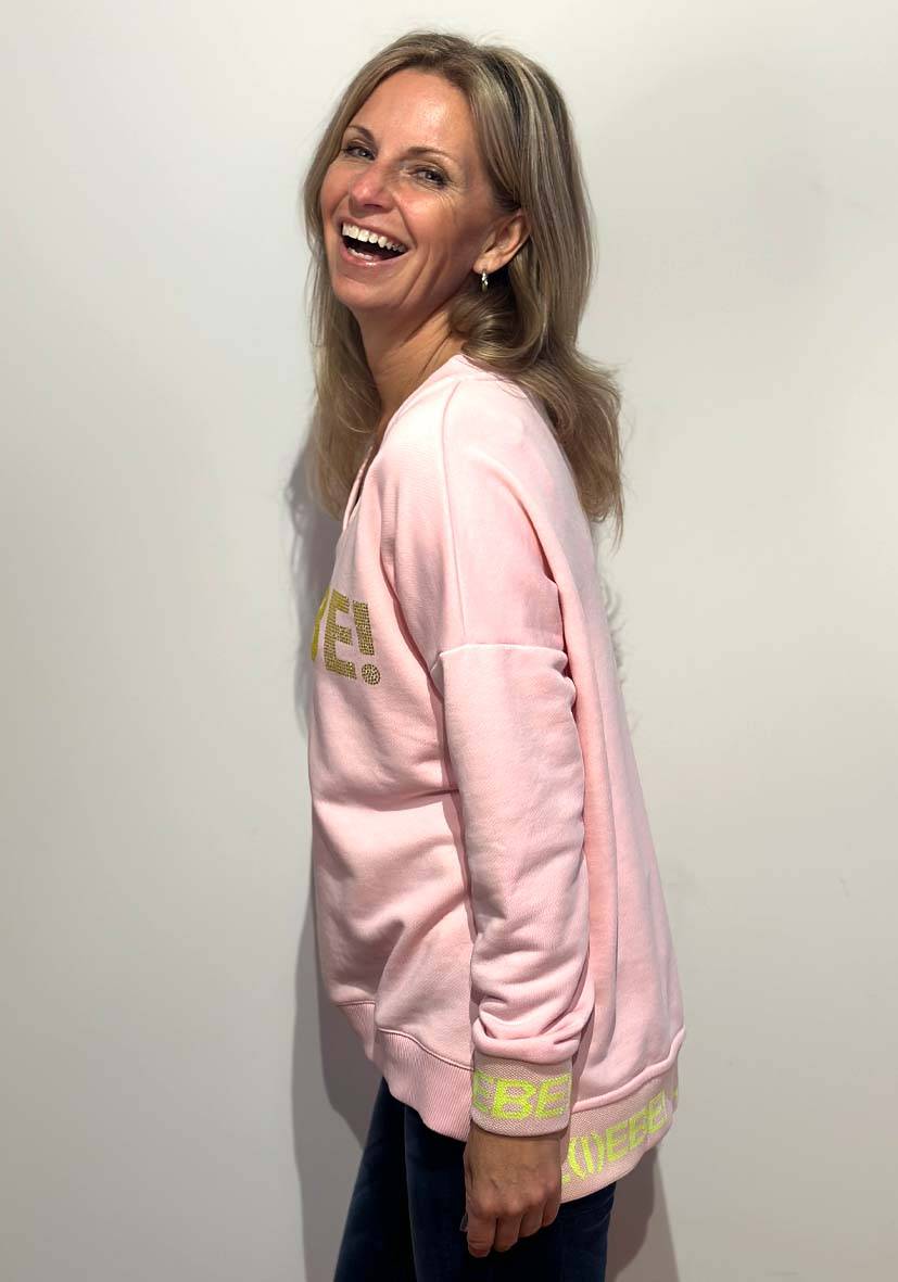 Miss Goodlife V-Neck L(i)ebe Strass – rose/neonyellow Kauf eins, bekomm eins gratis