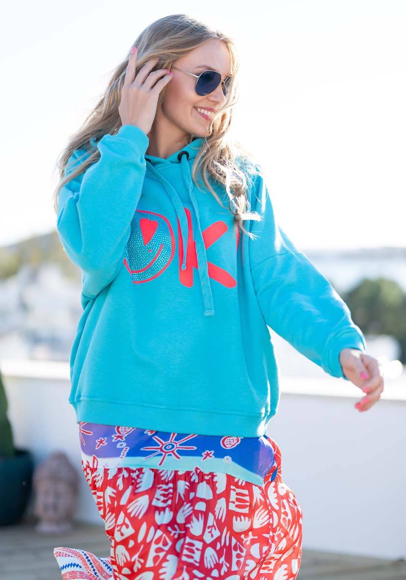 Miss Goodlife Hoodie OK! Heartface – turquoise/neonpink Bis zu 60% Rabatt