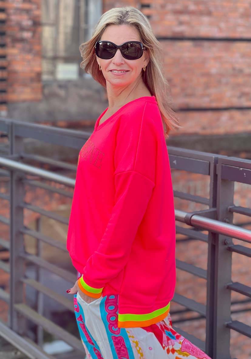 Miss Goodlife V-Neck Champagne Love Strass – neonpink/neonyellow Sonderangebot der Fabrik