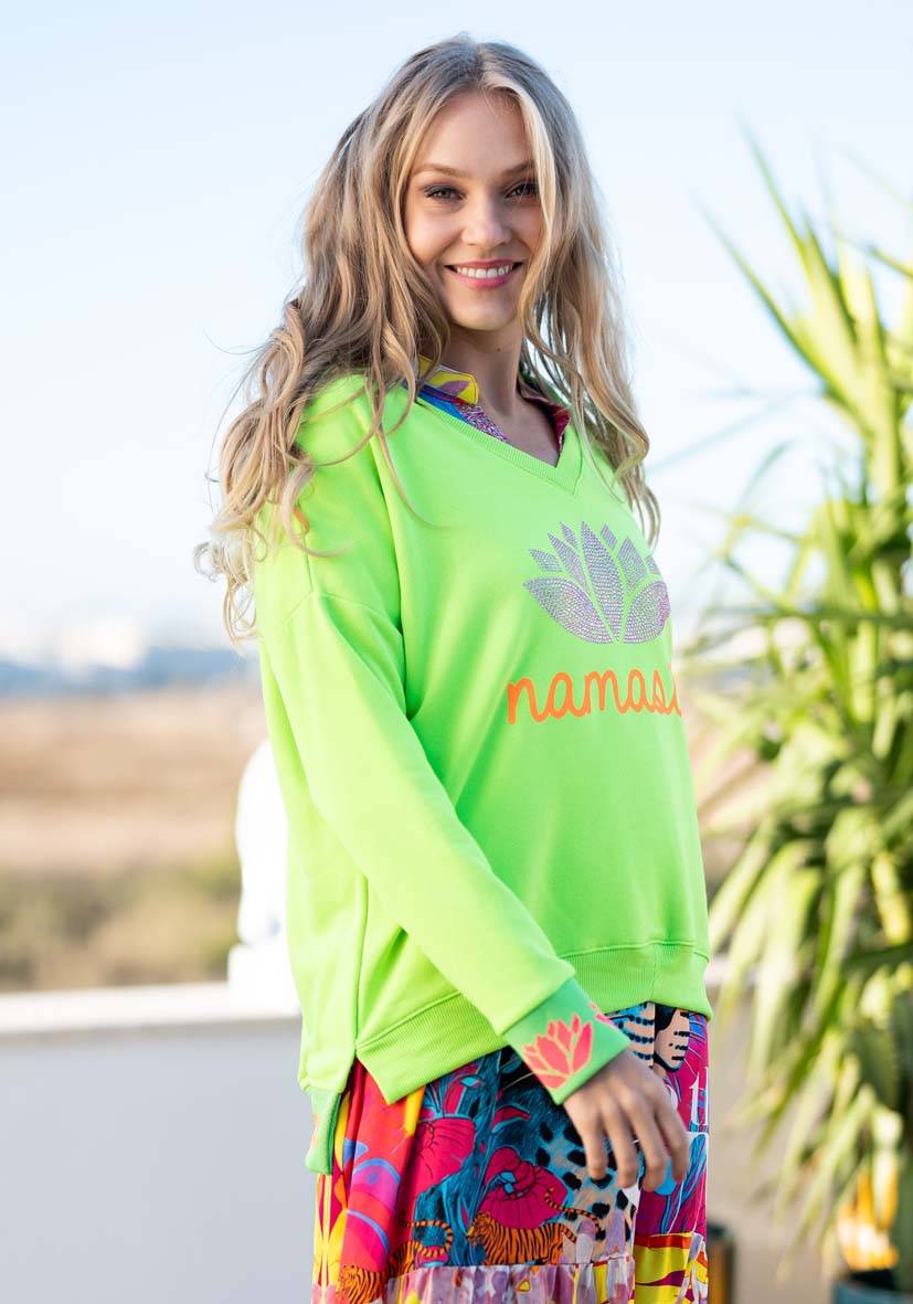 Miss Goodlife V-Neck Namasté Strass – neongreen/neonorange Riesige Rabatte