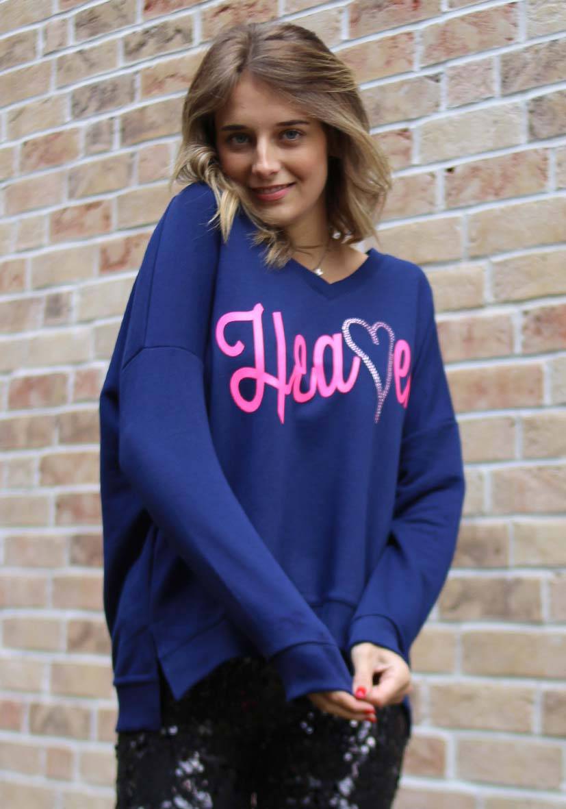 Miss Goodlife V-Neck Heaven Strass – darkblue/neonpink Fabrikladen