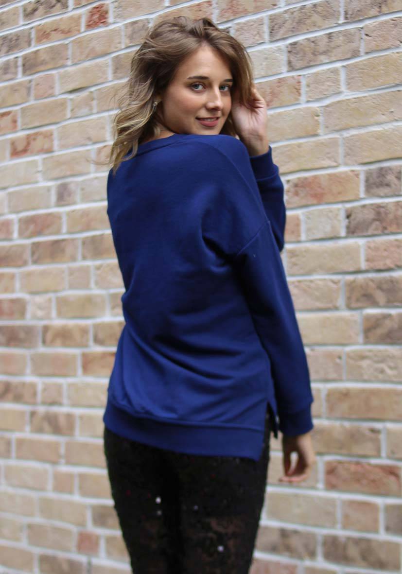 Miss Goodlife V-Neck Heaven Strass – darkblue/neonpink Fabrikladen