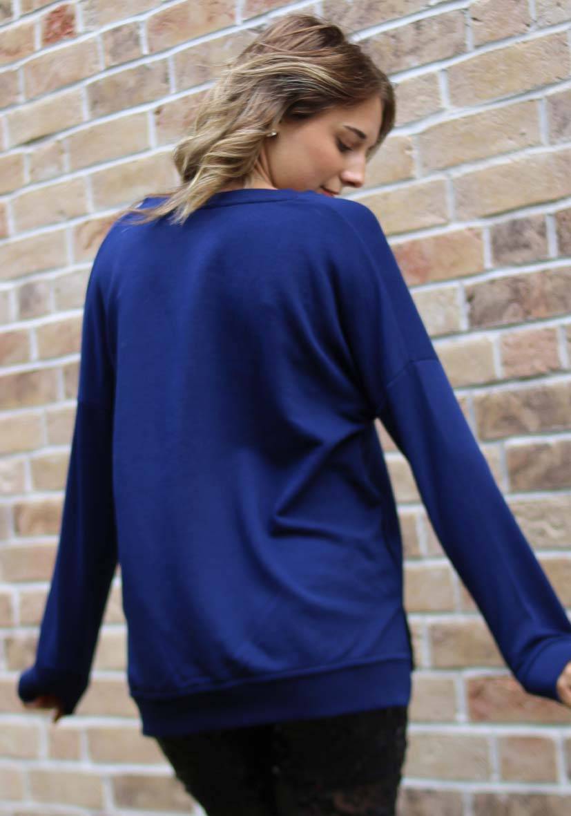 Miss Goodlife V-Neck Heaven Strass – darkblue/neonpink Fabrikladen