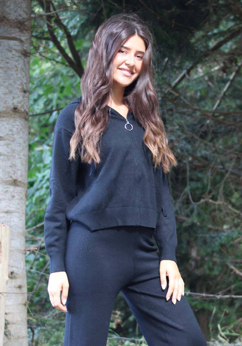 Miss Goodlife Cardigan Knitted Zipper – black Auslauf