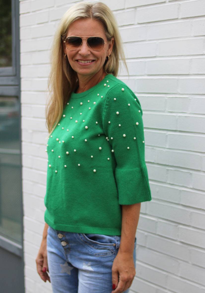 Miss Goodlife Pullover Pearl Roundneck – green Schlussverkauf