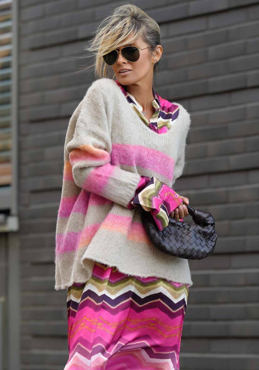 Miss Goodlife Pullover mit multicolor Stripes – sand Limitierter Zeitrabatt