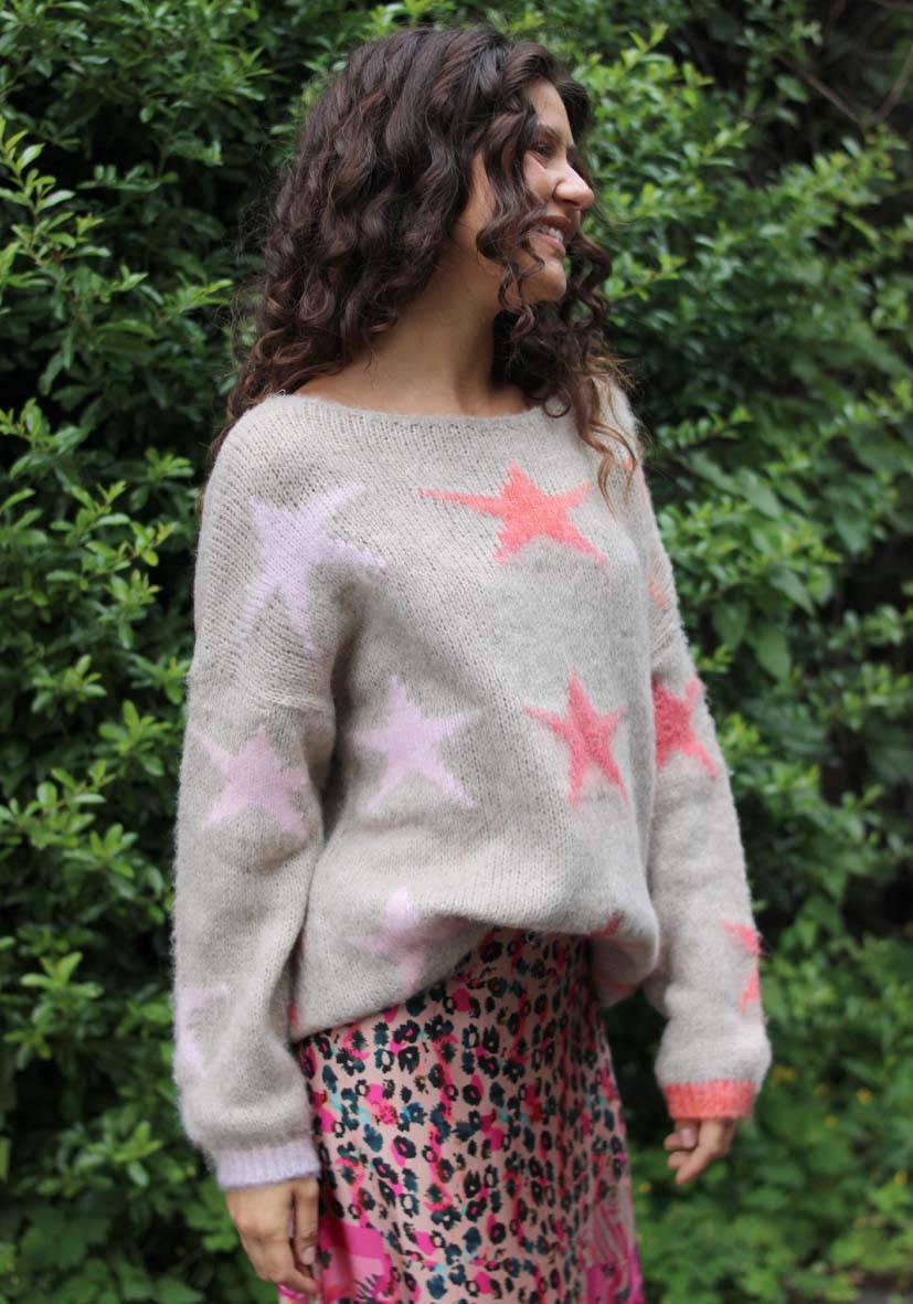 Miss Goodlife Pullover Stars allover – lightgrey Rabatt