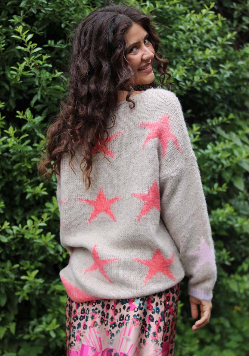 Miss Goodlife Pullover Stars allover – lightgrey Rabatt