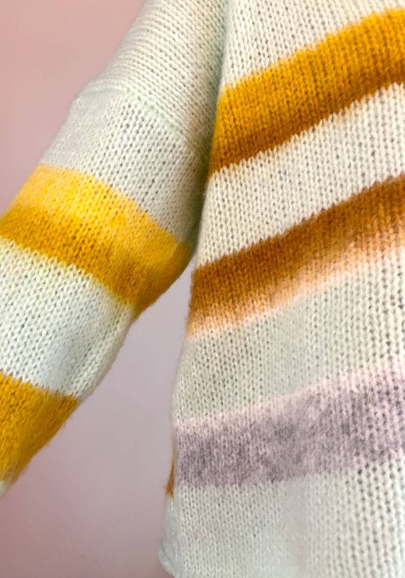 Miss Goodlife Pullover gebrushed mit multicolor Stripes – mint Preisnachlass