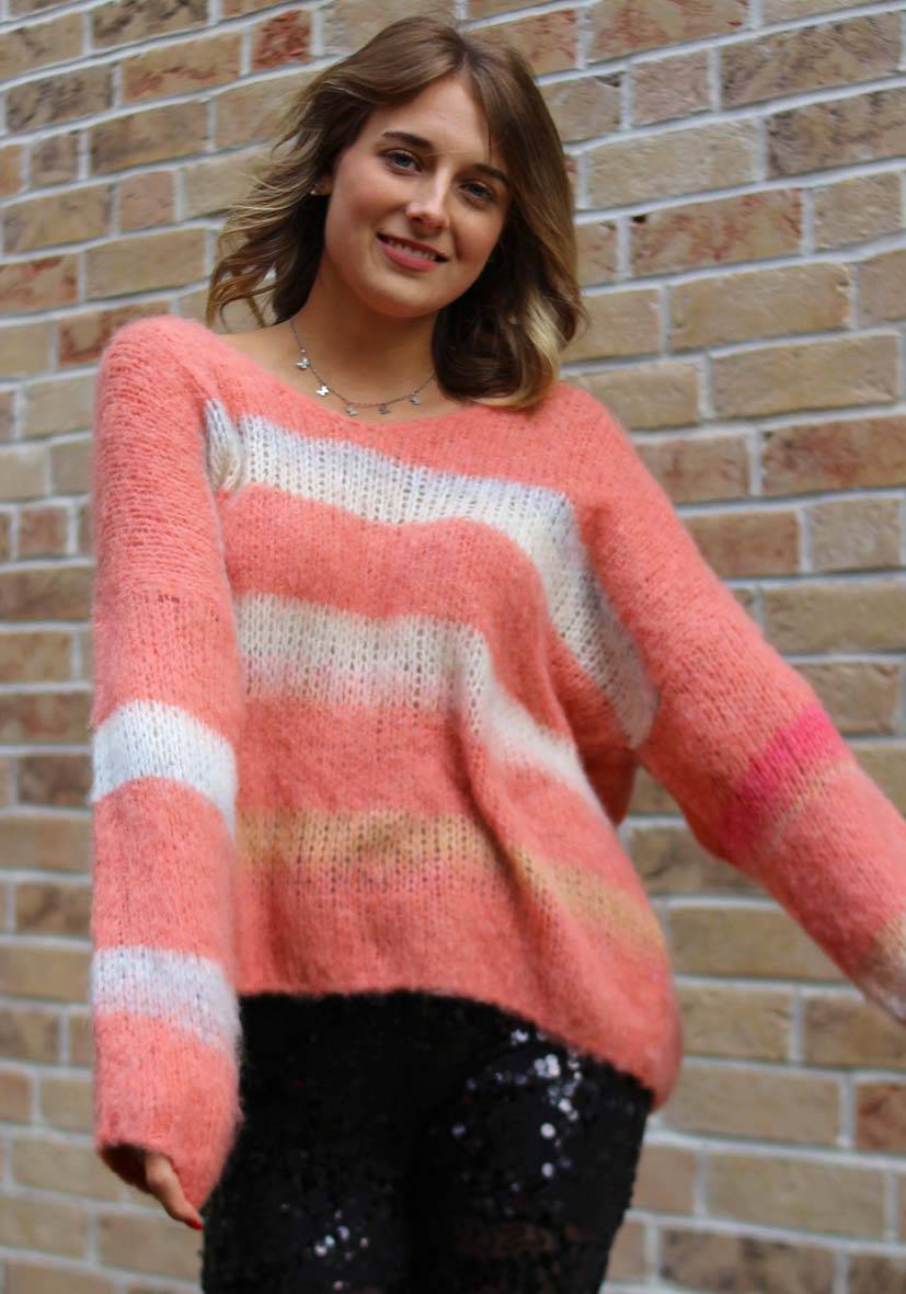 Miss Goodlife Pullover mit multicolor Stripes – apricot Black Friday
