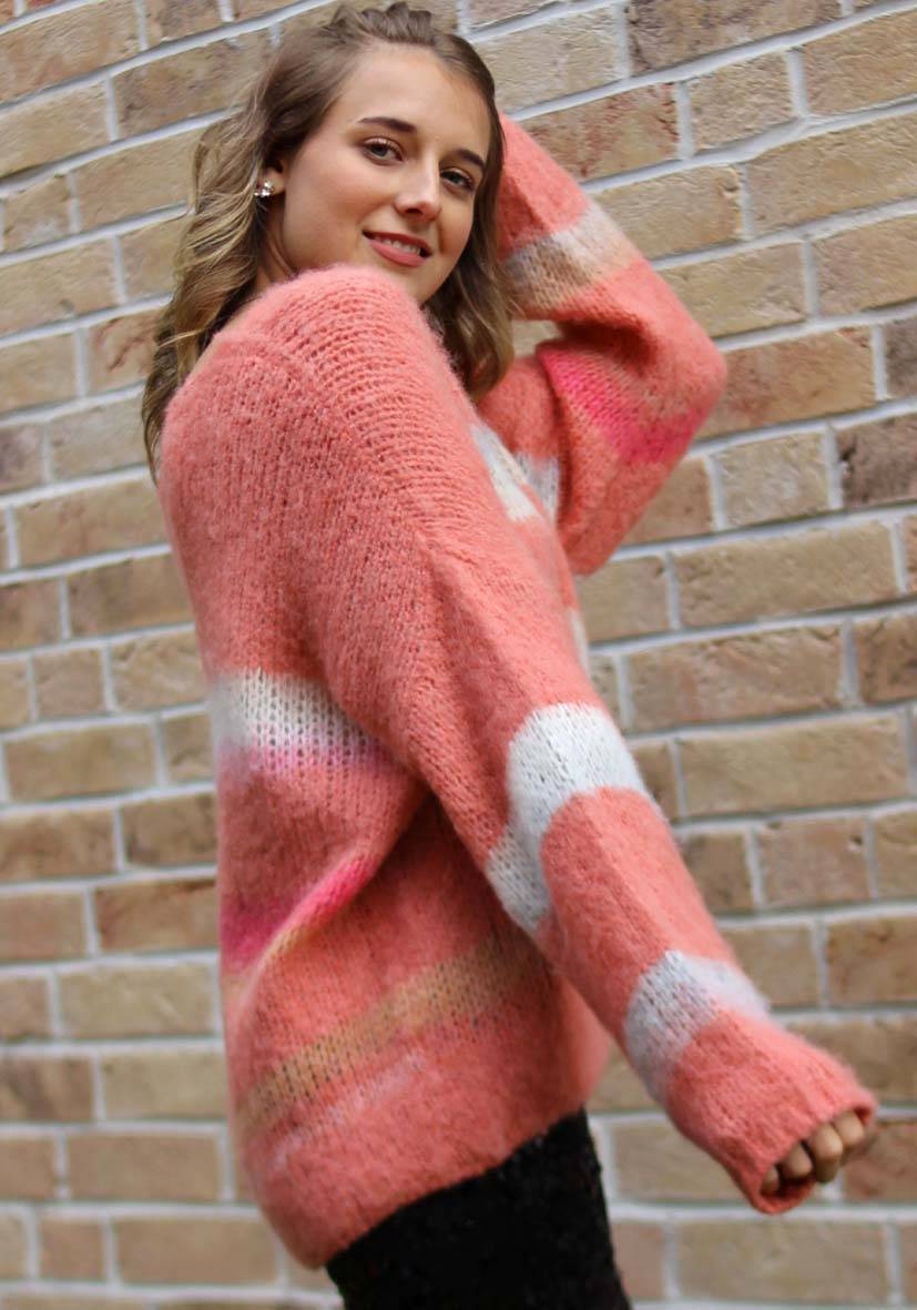 Miss Goodlife Pullover mit multicolor Stripes – apricot Black Friday