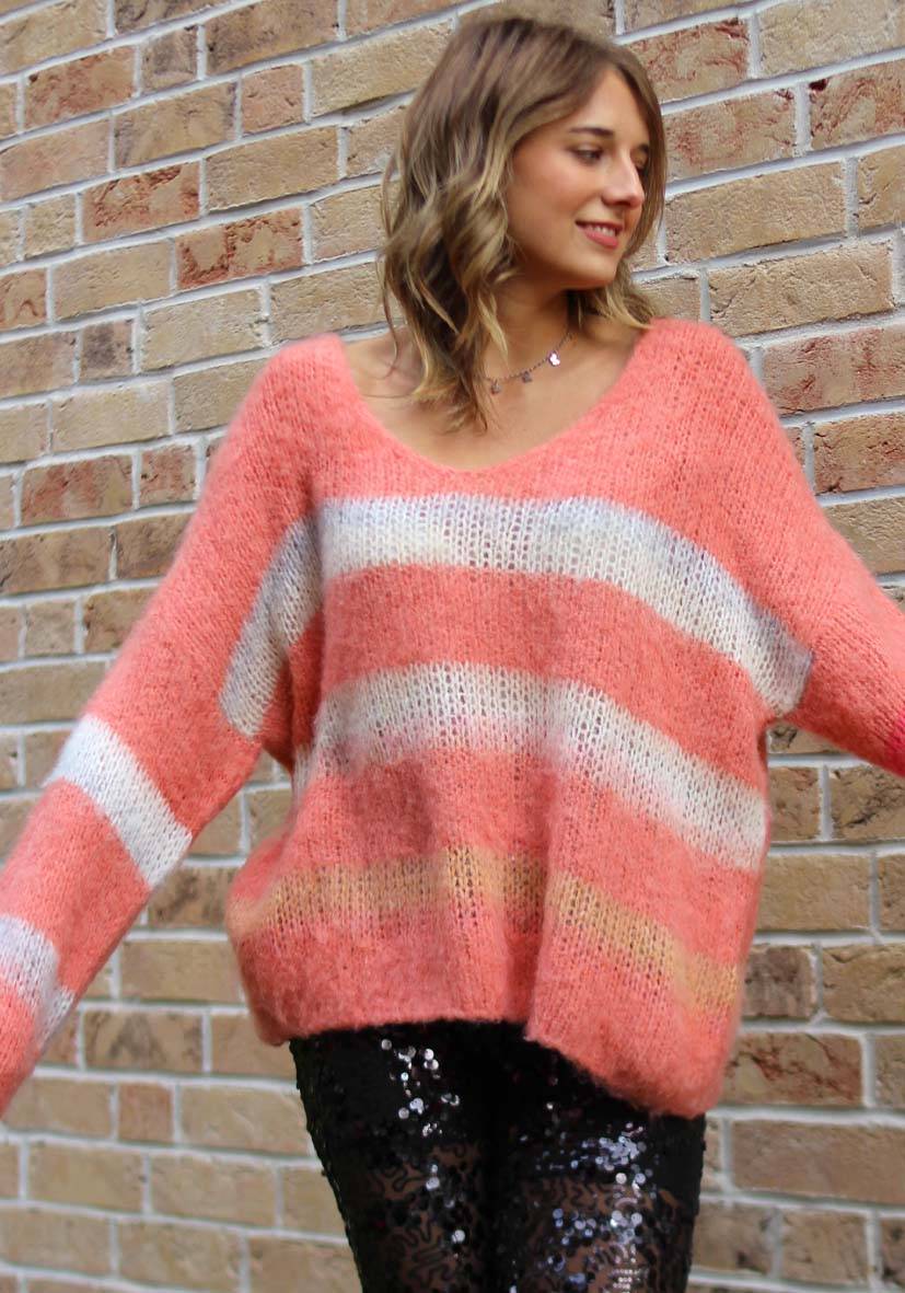 Miss Goodlife Pullover mit multicolor Stripes – apricot Black Friday