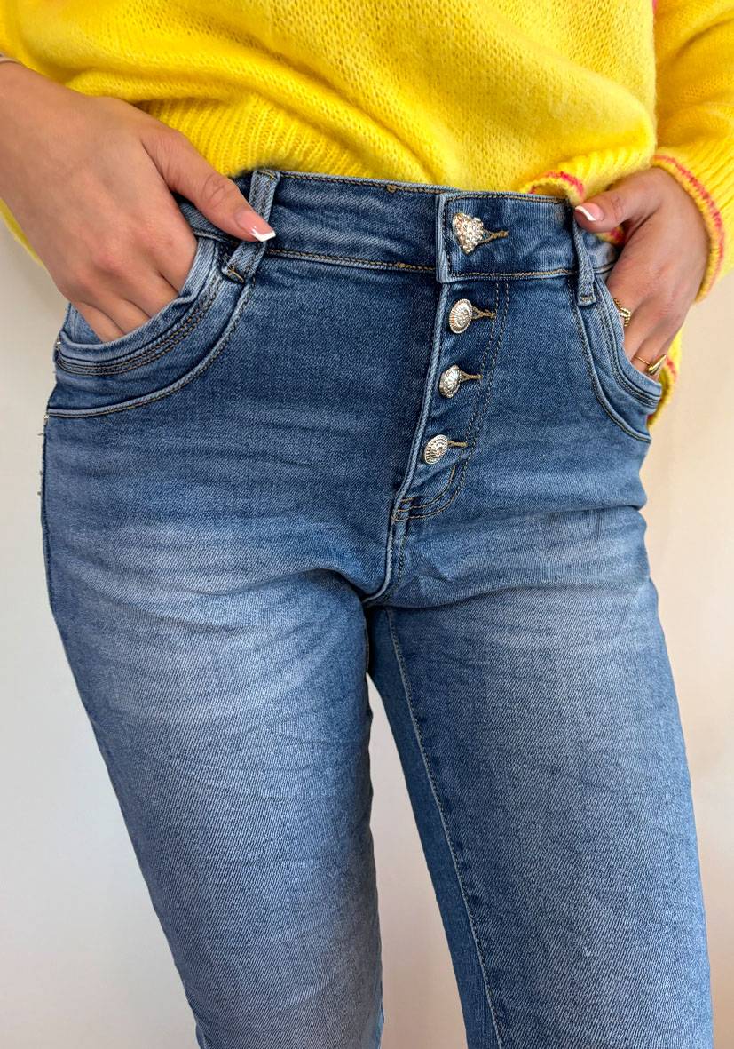 Miss Goodlife Star Jeans Heart Button – blue Bestseller