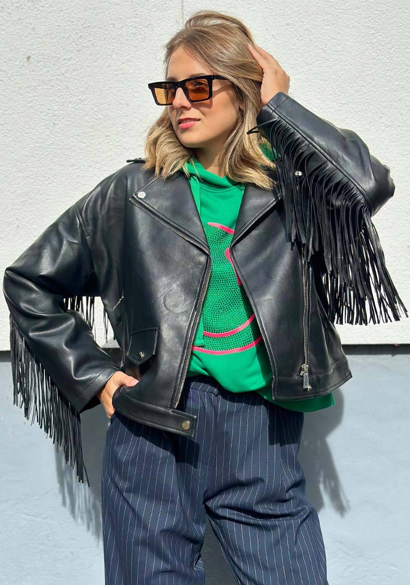 Miss Goodlife Vegane Lederjacke mit Fransen – black Super Rabatt