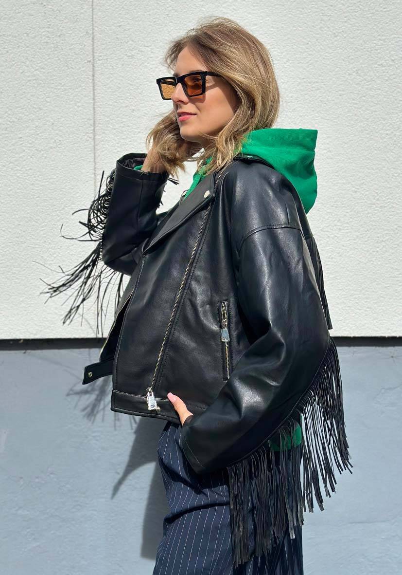 Miss Goodlife Vegane Lederjacke mit Fransen – black Super Rabatt