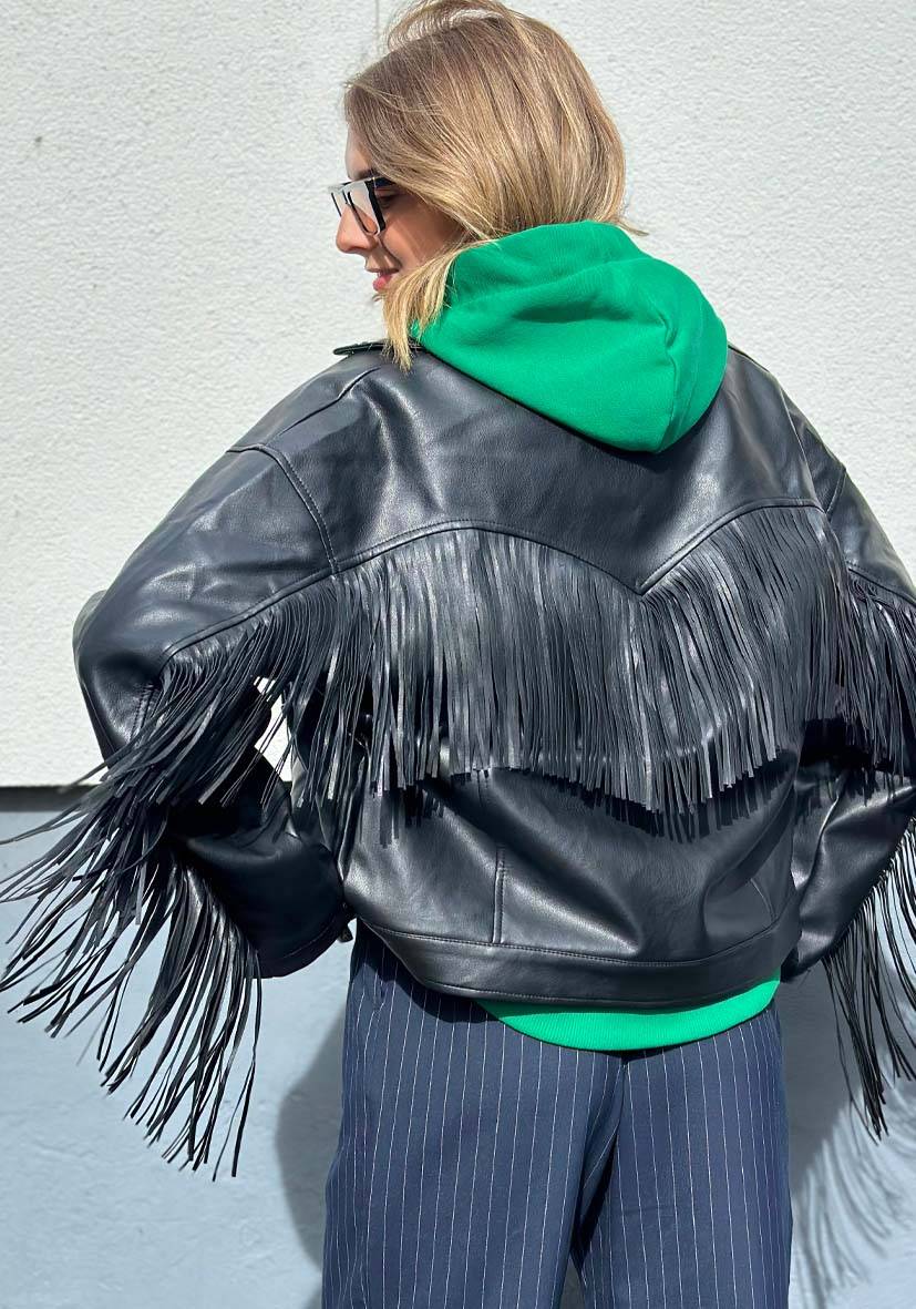 Miss Goodlife Vegane Lederjacke mit Fransen – black Super Rabatt