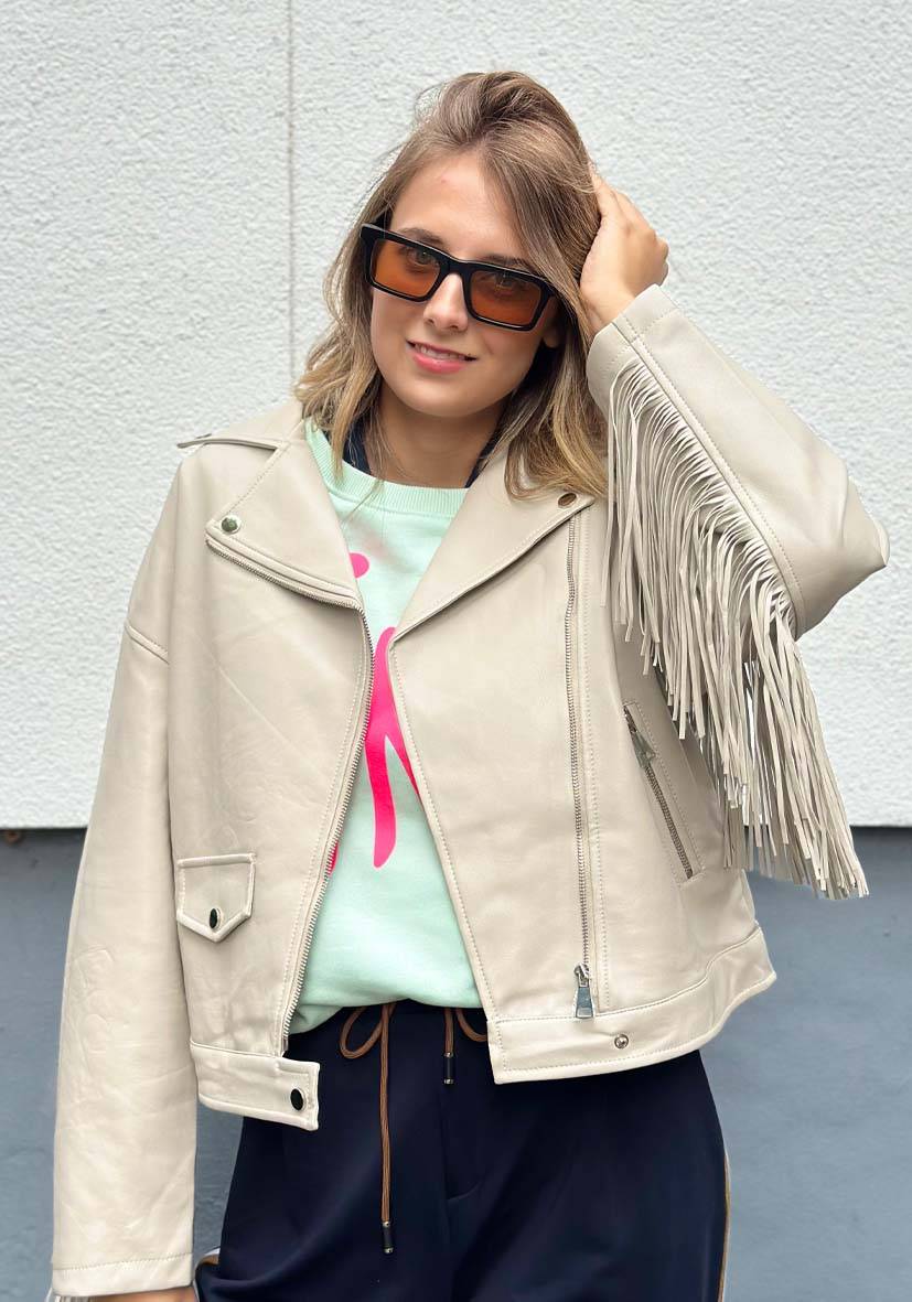 Miss Goodlife Vegane Lederjacke mit Fransen – beige Riesige Rabatte