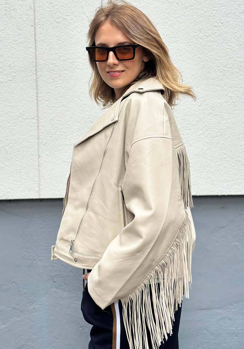 Miss Goodlife Vegane Lederjacke mit Fransen – beige Riesige Rabatte