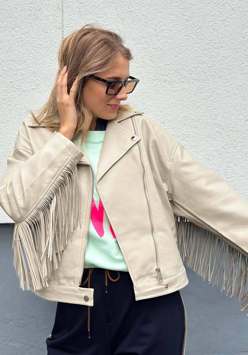 Miss Goodlife Vegane Lederjacke mit Fransen – beige Riesige Rabatte