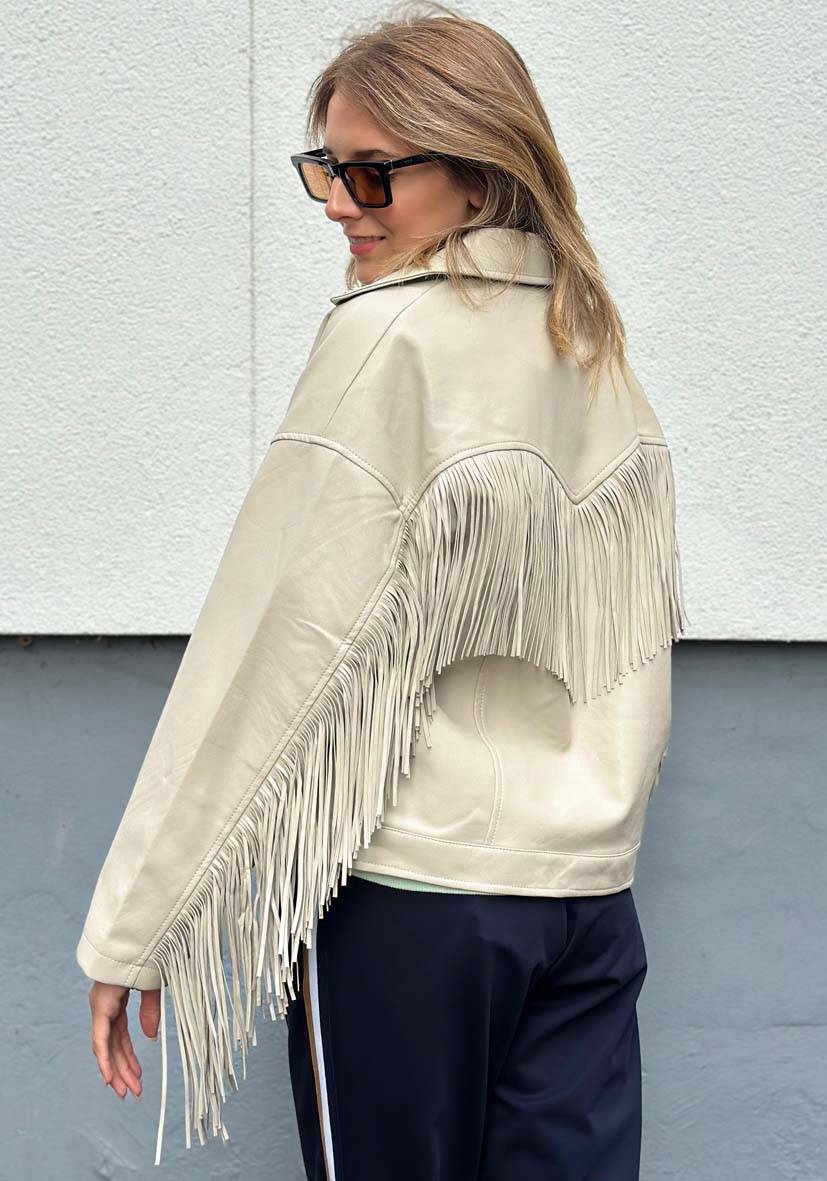 Miss Goodlife Vegane Lederjacke mit Fransen – beige Riesige Rabatte