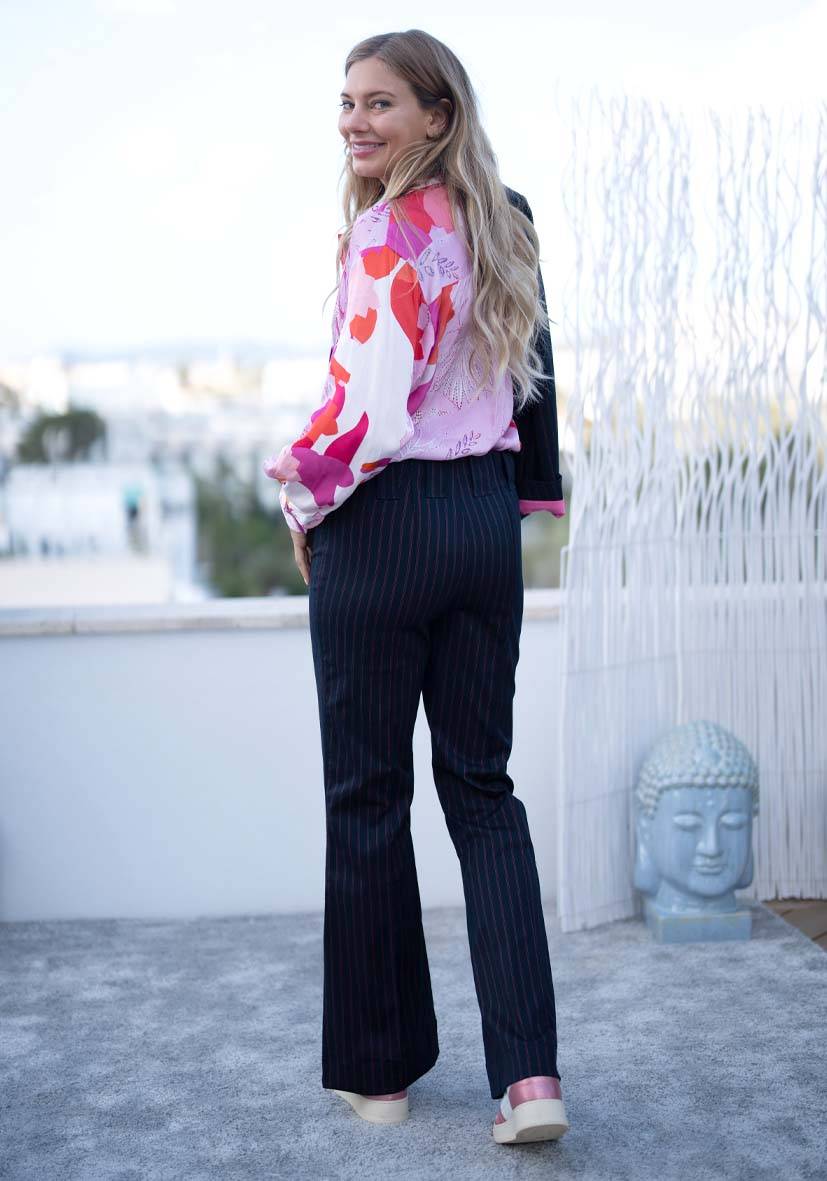 Miss Goodlife Pants Neon Pinstripes – neonpink Fabrikladen