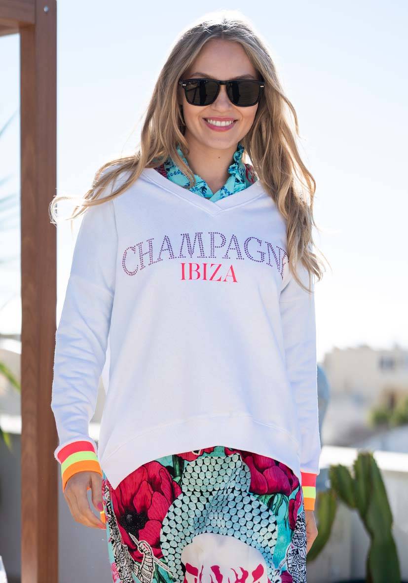 Miss Goodlife V-Neck Champagne Strass – white/neonpink Begrenzte Freigabe