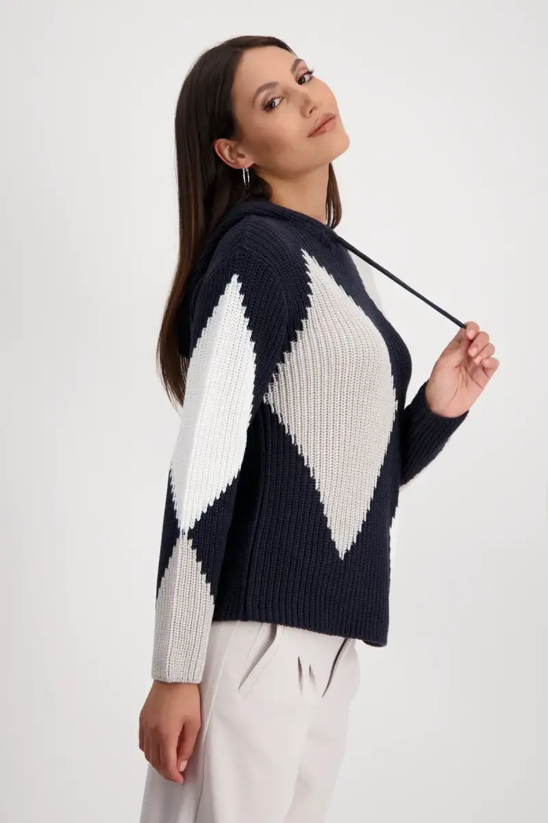 Monari Kapuzenpullover mit Rauten Neueste Stile
