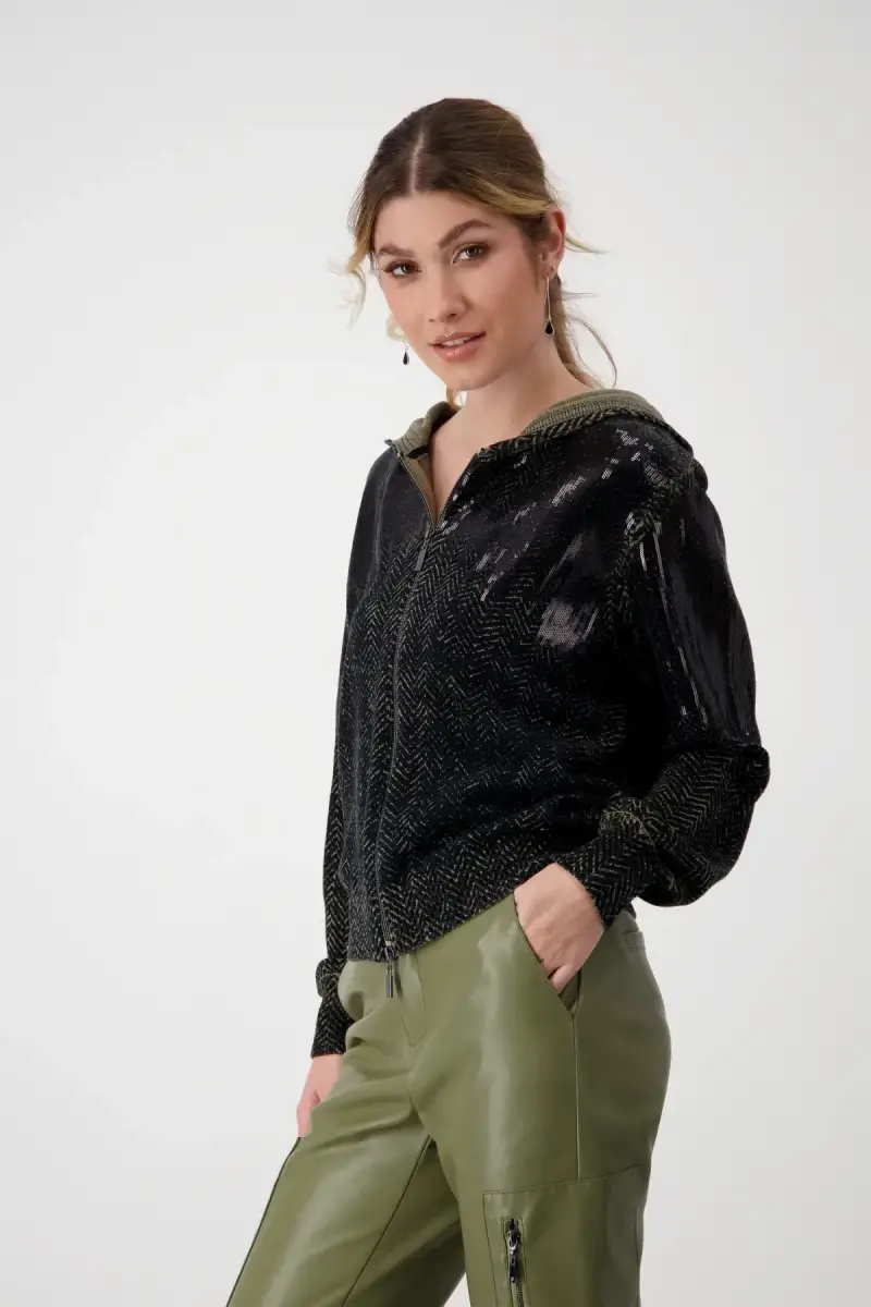 Monari Strickjacke mit Fischgratmuster und Pailletten Angebote