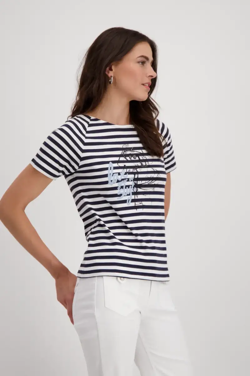 Monari Ringel Shirt mit Frauen Zeichnung Saisonschlussverkauf