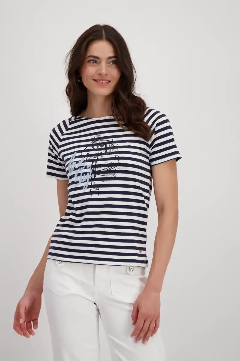 Monari Ringel Shirt mit Frauen Zeichnung Saisonschlussverkauf