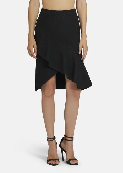 Nicowa Pinstripe twill flounce Skirt - LOWIANA in BLACK PINSTRIPEarticle number NC9A24005019E-002 Saisonschlussverkauf