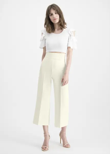 Nicowa Twill culottes with creases – CORADUE in WHITEarticle number NC7A12018011E-004 Jubiläumsangebot