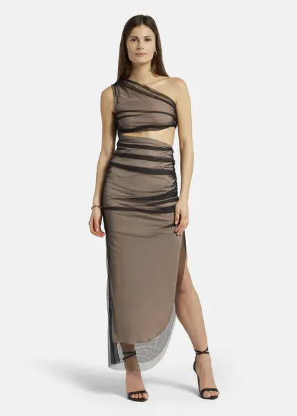 Nicowa Asymmetrical mesh dress - AWITO MAXI in Blackarticle number NC9A1401119E-002 50% Rabatt mit kostenlosem Versand