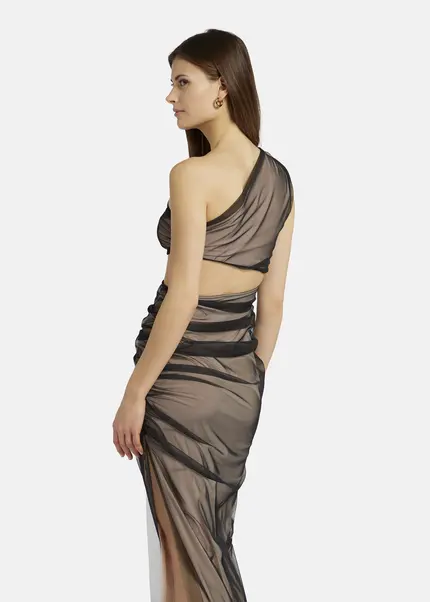 Nicowa Asymmetrical mesh dress - AWITO MAXI in Blackarticle number NC9A1401119E-002 50% Rabatt mit kostenlosem Versand