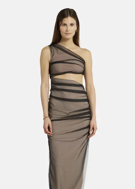 Nicowa Asymmetrical mesh dress - AWITO MAXI in Blackarticle number NC9A1401119E-002 50% Rabatt mit kostenlosem Versand