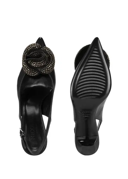 Nicowa Flower-adorned slingback pumps FLONAWIA in BLACKarticle number NC9A12702019E-002 Großer Ausverkauf