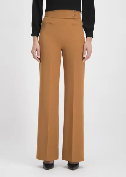 Nicowa Elegant COREANA high-waisted trousers with wide leg in CARAMELarticle number NC3A02016037E-135 Sonderangebot der Fabrik