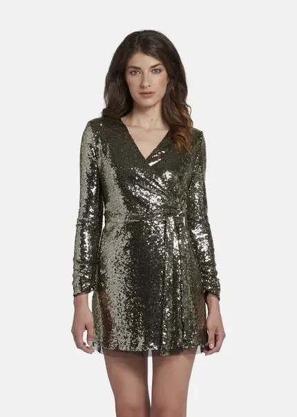 Nicowa Mini sequin wrap dress - MILOWA in GOLDarticle number NC8A22010023E-131 Fabrik Onlineshop