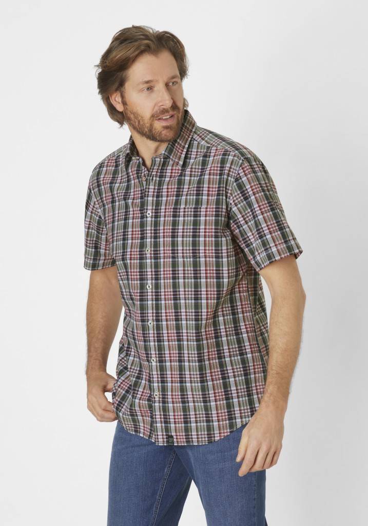 Paddocks Short sleeve seersucker check shirt normale Passform - khaki Auslauf