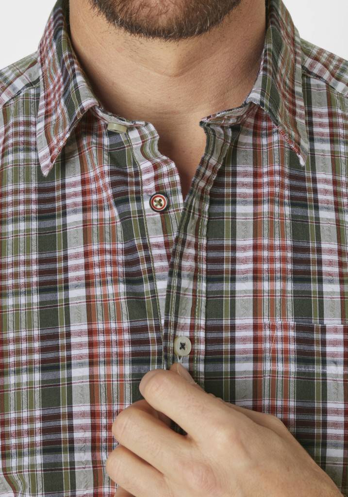 Paddocks Short sleeve seersucker check shirt normale Passform - khaki Auslauf