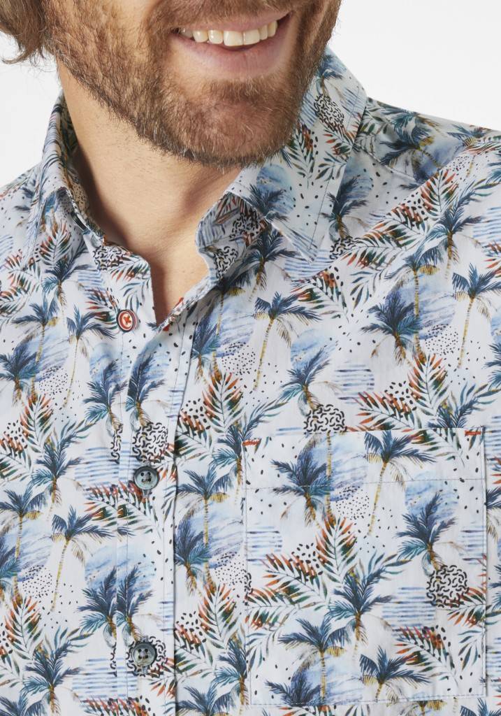 Paddocks Short sleeve all over palm print normale Passform - blue Verkauf