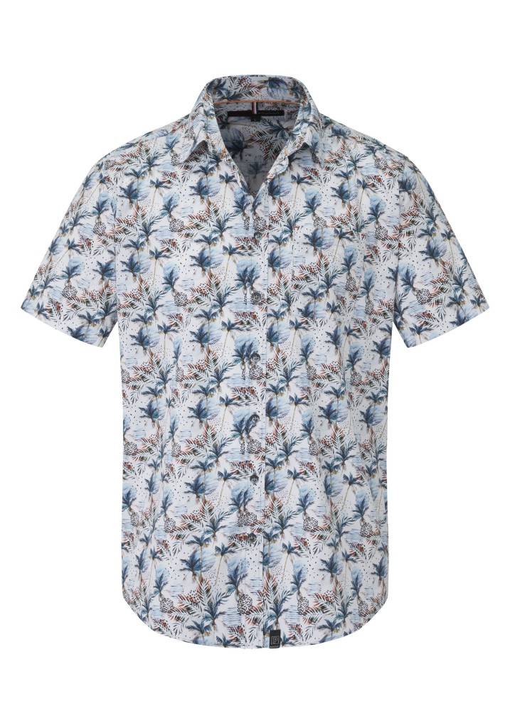 Paddocks Short sleeve all over palm print normale Passform - blue Verkauf