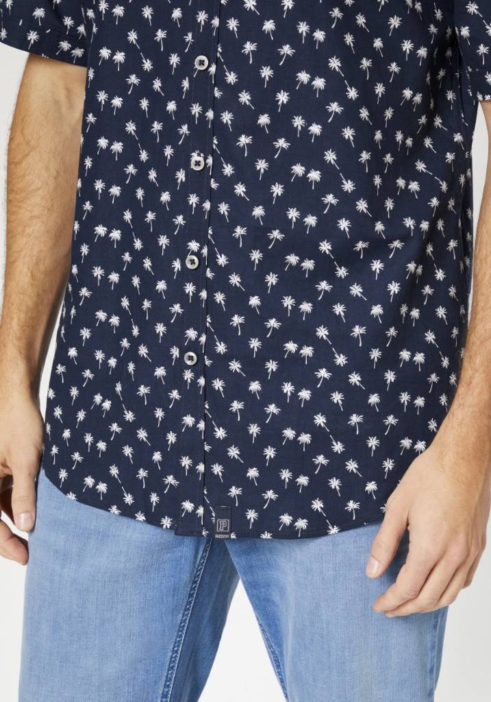 Paddocks Short sleeve shirt with all over palm print normale Passform - dark navy Schlussverkauf