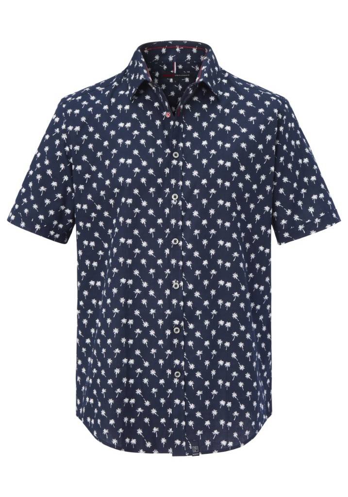 Paddocks Short sleeve shirt with all over palm print normale Passform - dark navy Schlussverkauf