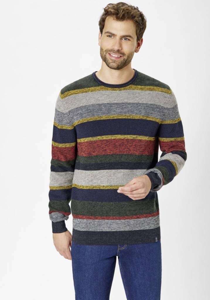 Paddocks Round neck melange stripe knit pullover normale Passform - multi color Meist gekauft