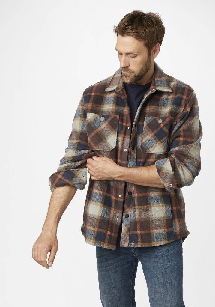Paddocks Check Fleece jacket with pockets normale Passform - ginger bread Rabatt