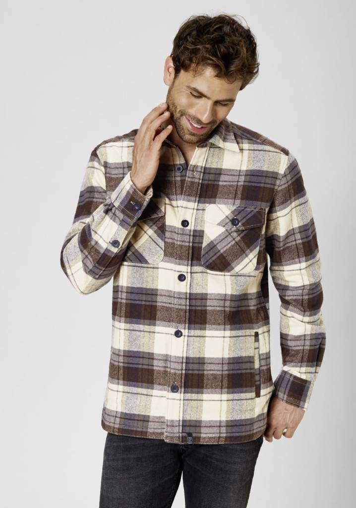 Paddocks flanell check overshirt with two pockets normale Passform - olive Online Shopping