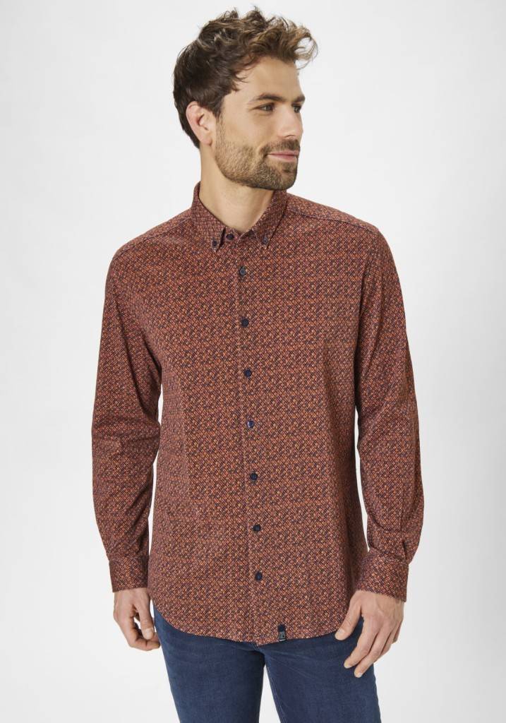 Paddocks button down jersey piquee with digital print shirt normale Passform - orange Exklusivangebot